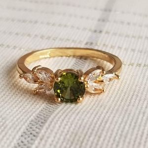 New 18K Gold Plated Round Cut Peridot Diamond Flower Ring for Women